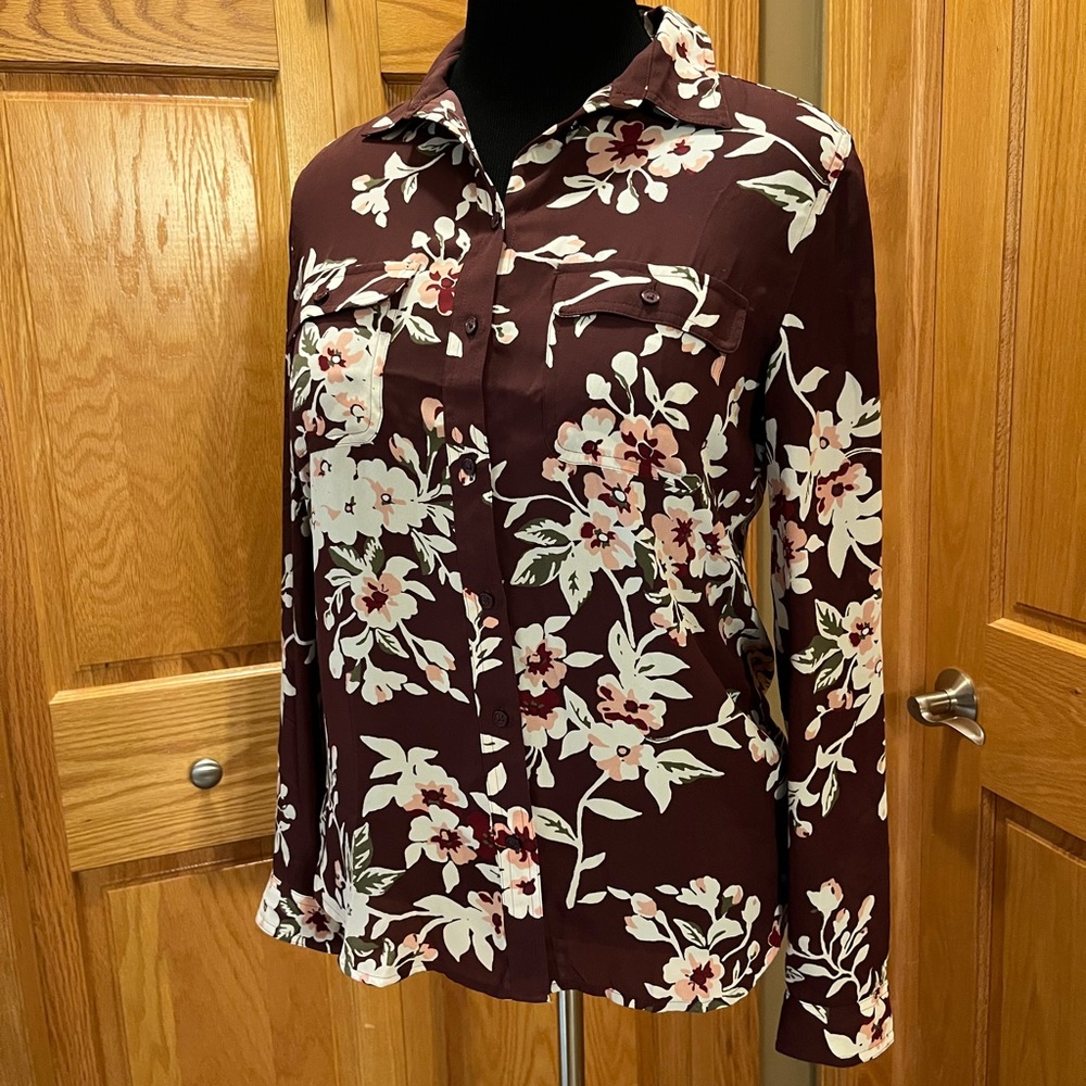 Loft Floral Flowy Button Up Top